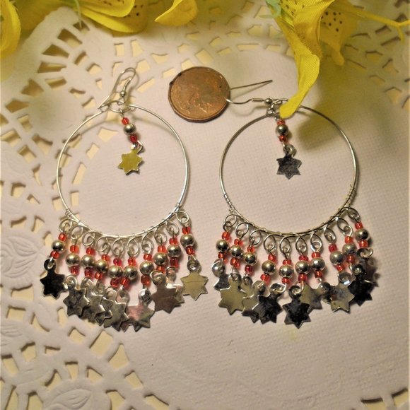Handmade NEW Boho Dangle Seed Bead & Star Fringe earring, Dangle hoop earrings, - Picture 6 of 8